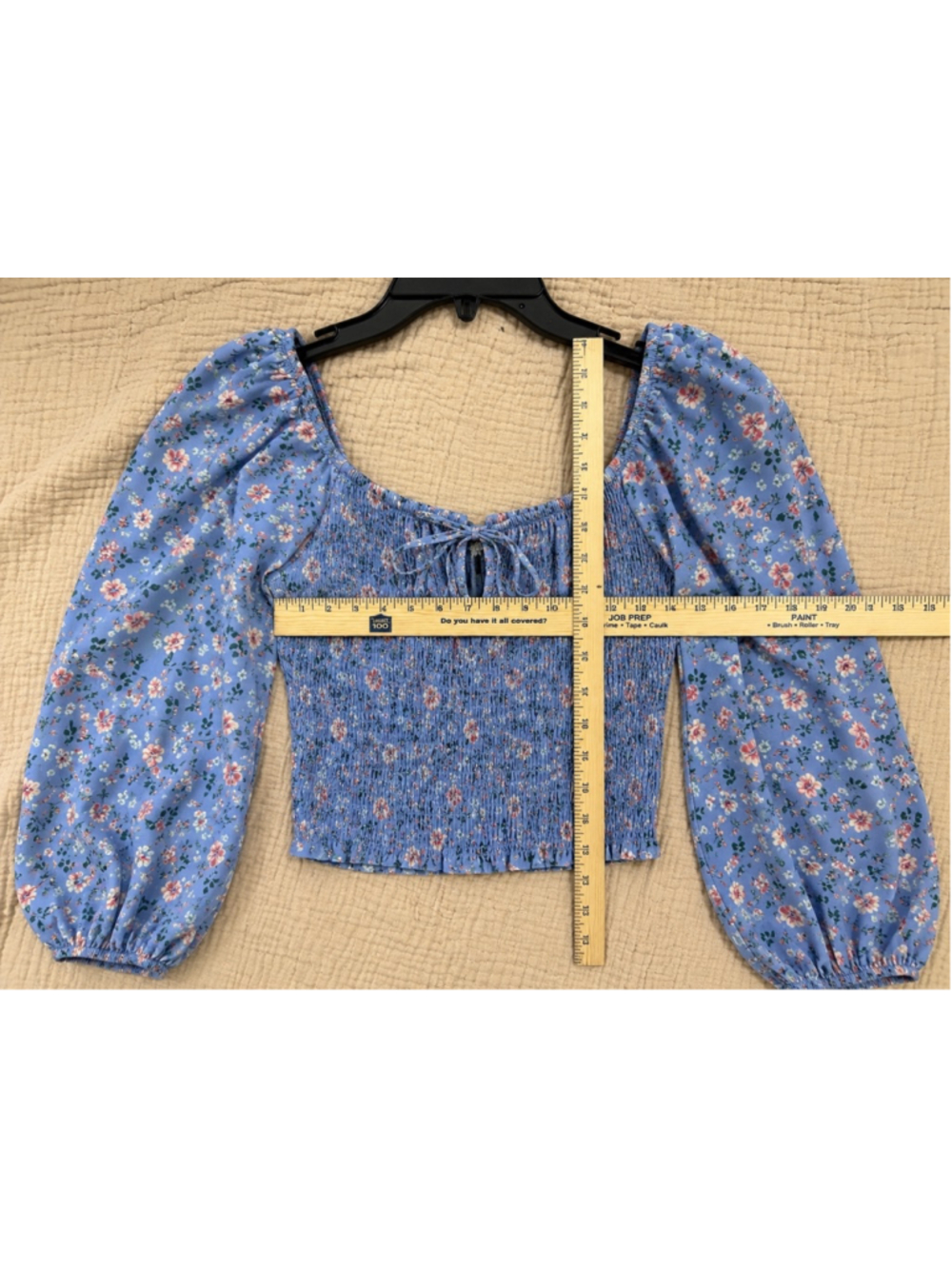 Abercrombie & Fitch Floral Smocked Crop Top Blue Puff Sleeve Cottagecore Size M - Picture 6 of 6